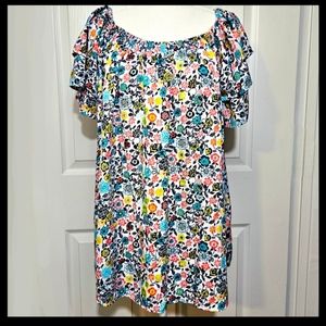 TERRA & SKY Short Sleeve Round Neck Ruffle Off Shoulder Floral Top Shirt…